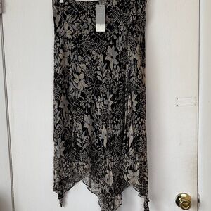Charter Club Asymmetrical Silk Maxi Skirt in Black, Cream & Blue Floral Design.